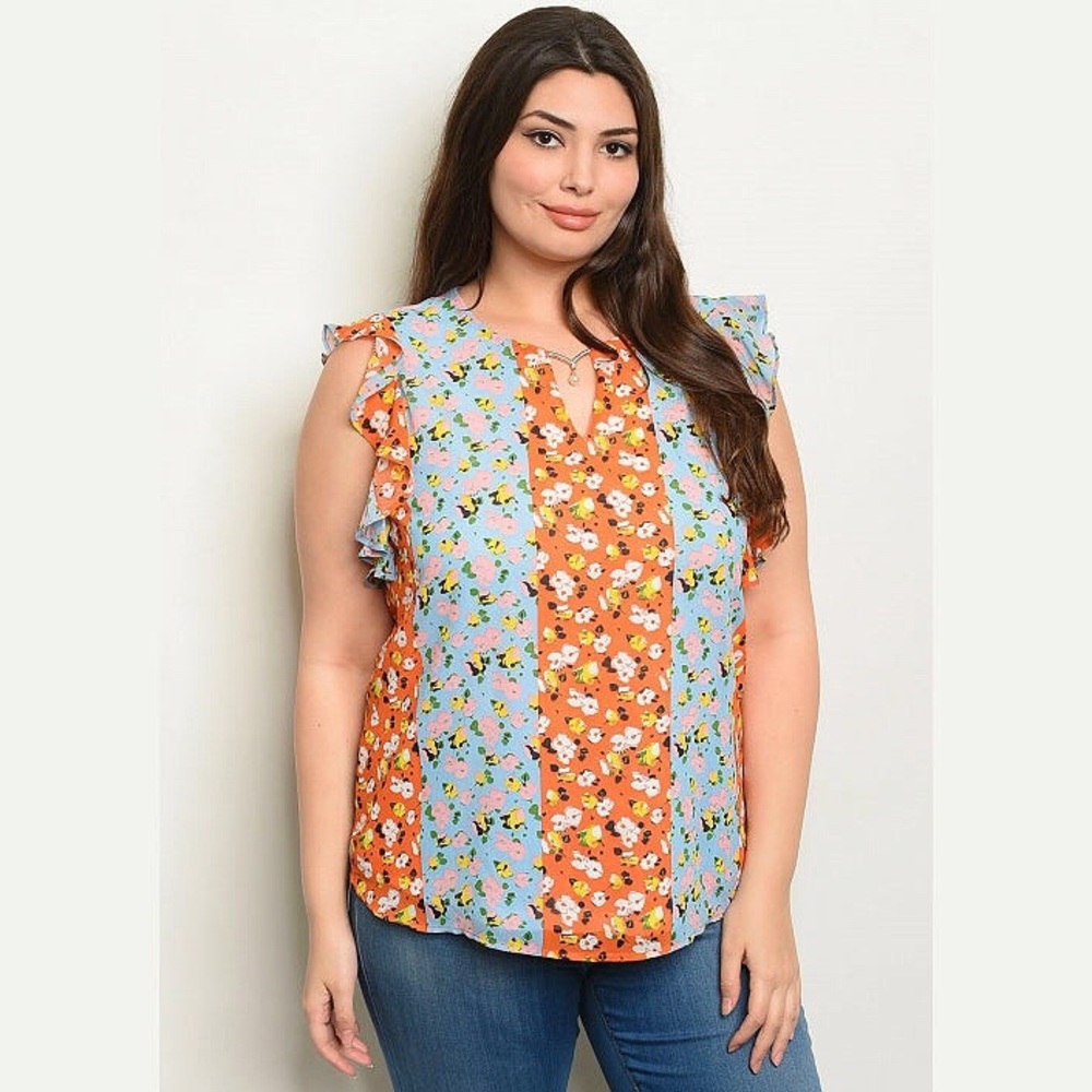 Plus Size Curvy (1X,2X,3X) Multi Floral Top